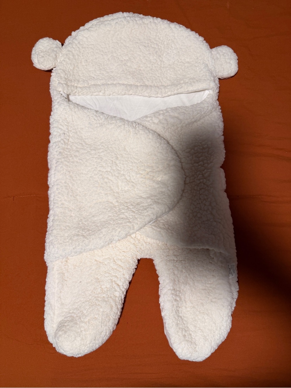 Plush Cream Sherpa Baby Footie with Hood and Ears
